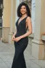 Sparkly Mermaid Deep V Neck Black Lace Long Prom Dress with Beading sold by Zapaka