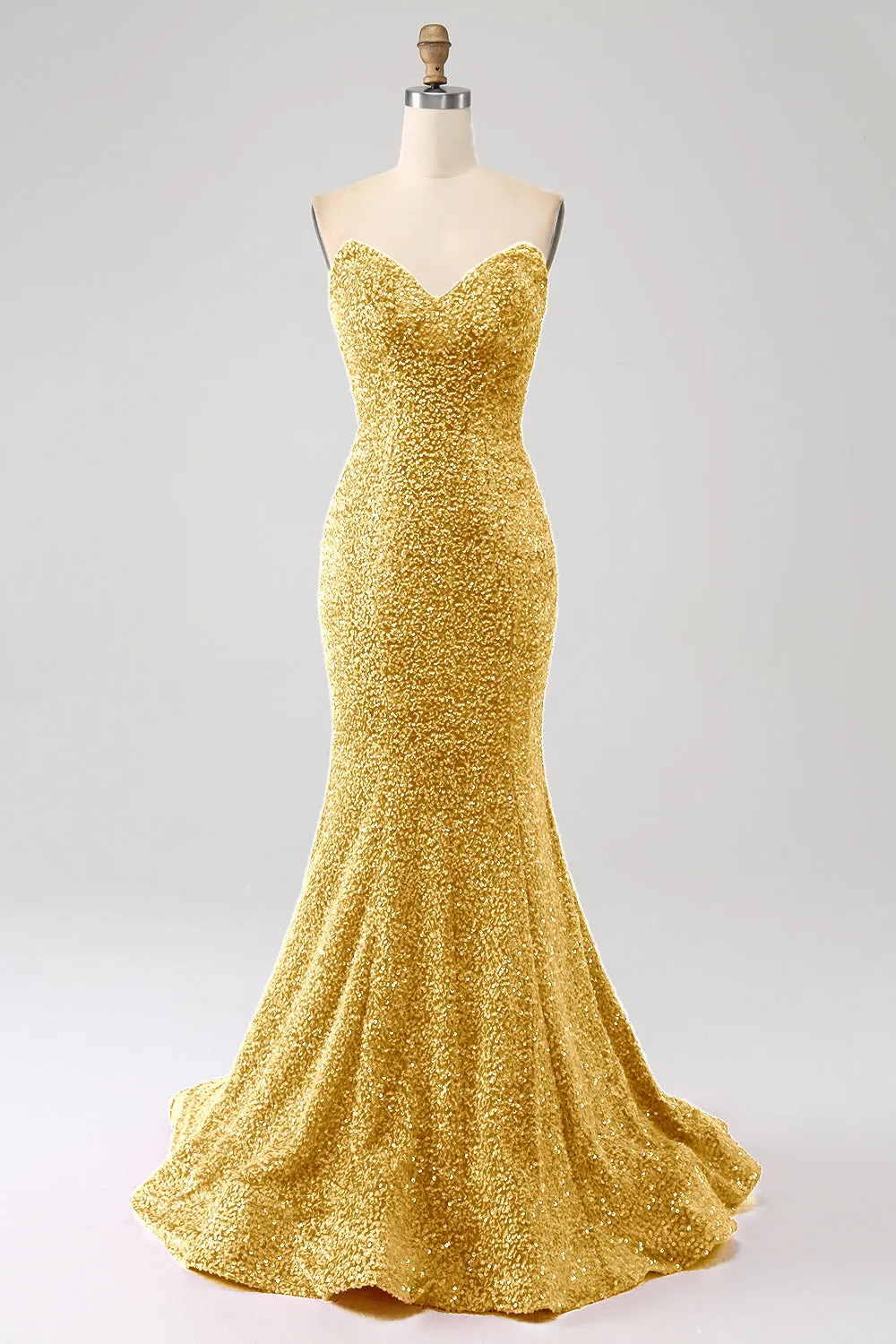 Golden Mermaid Sweetheart Sweep Train Prom Dress With Sequins sold by Zapaka