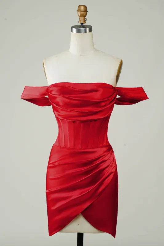 Red Off the Shoulder Asymmetrical Tight Short Homecoming Dress sold by Zapaka