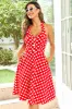 Hepburn Style Halter Neck Red Button Polka Dots 1950s Dress sold by Zapaka