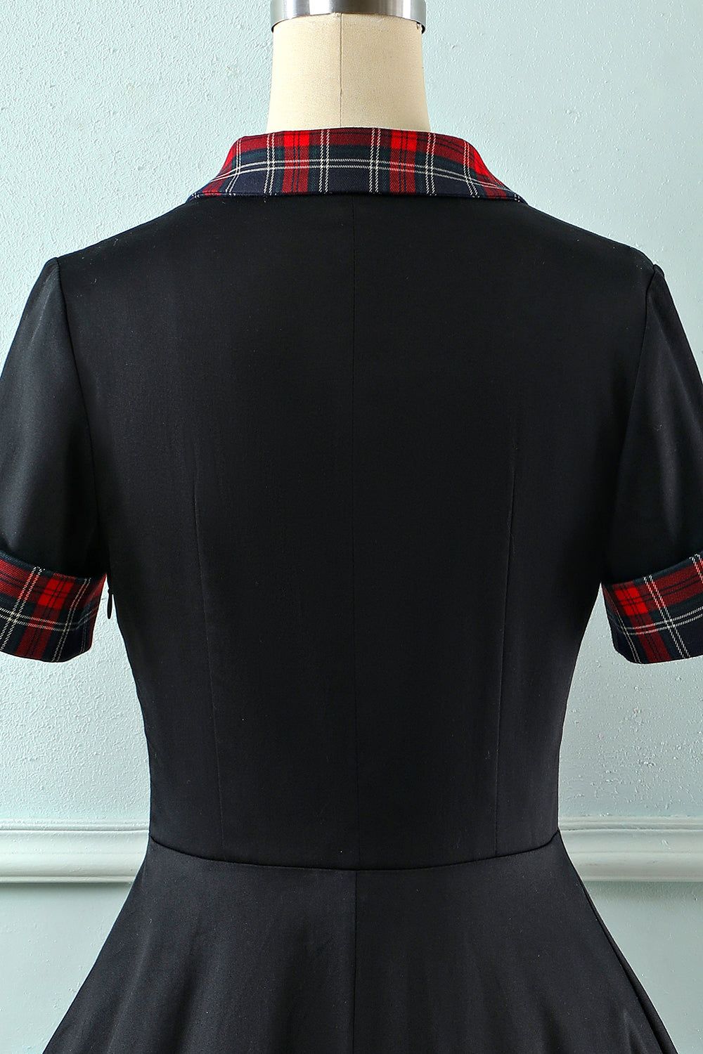 Black Lapel Neck Plaid Vintage 1950s Dress sold by Zapaka product image thumbnail 4