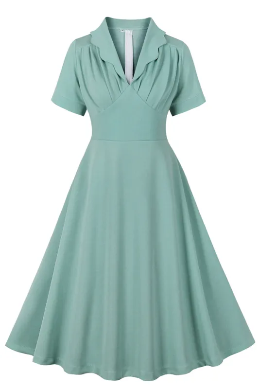 Green Ruffles Short Sleeves Retro 1950s Dress sold by Zapaka