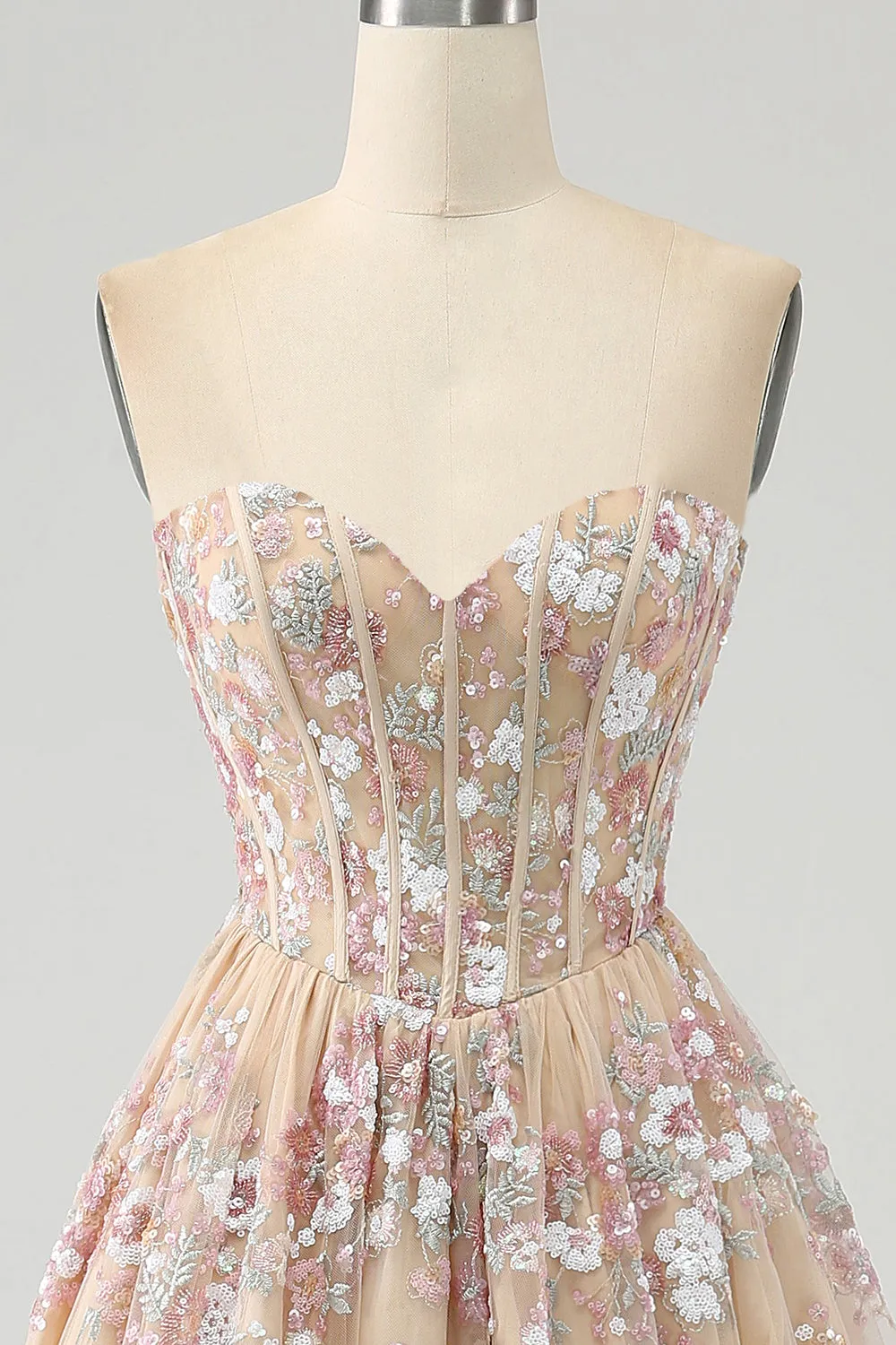 Luxurious A Line Sweetheart Champagne Corset Prom Dress with Appliques sold by Zapaka product image thumbnail 4