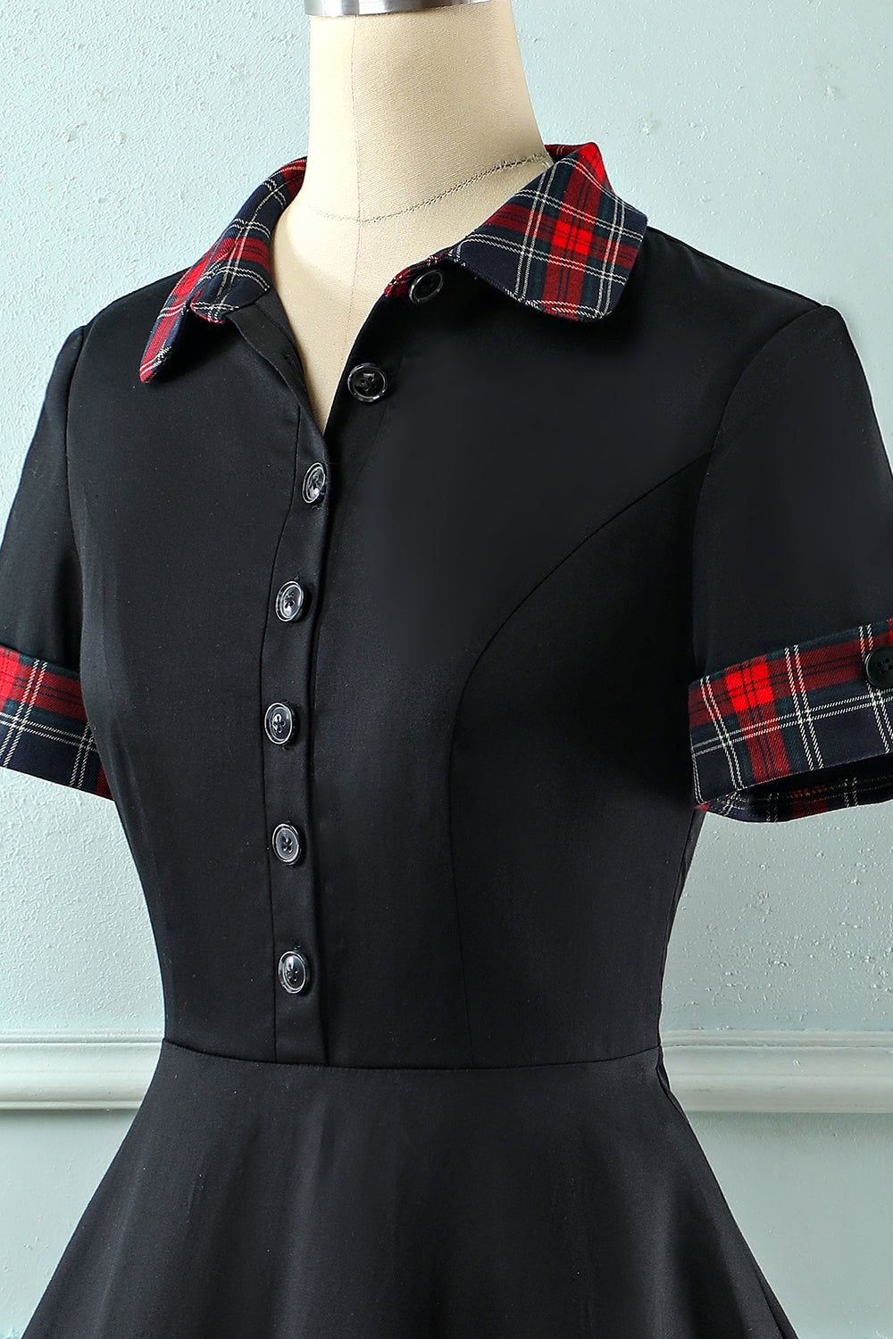 Black Lapel Neck Plaid Vintage 1950s Dress sold by Zapaka product image thumbnail 5