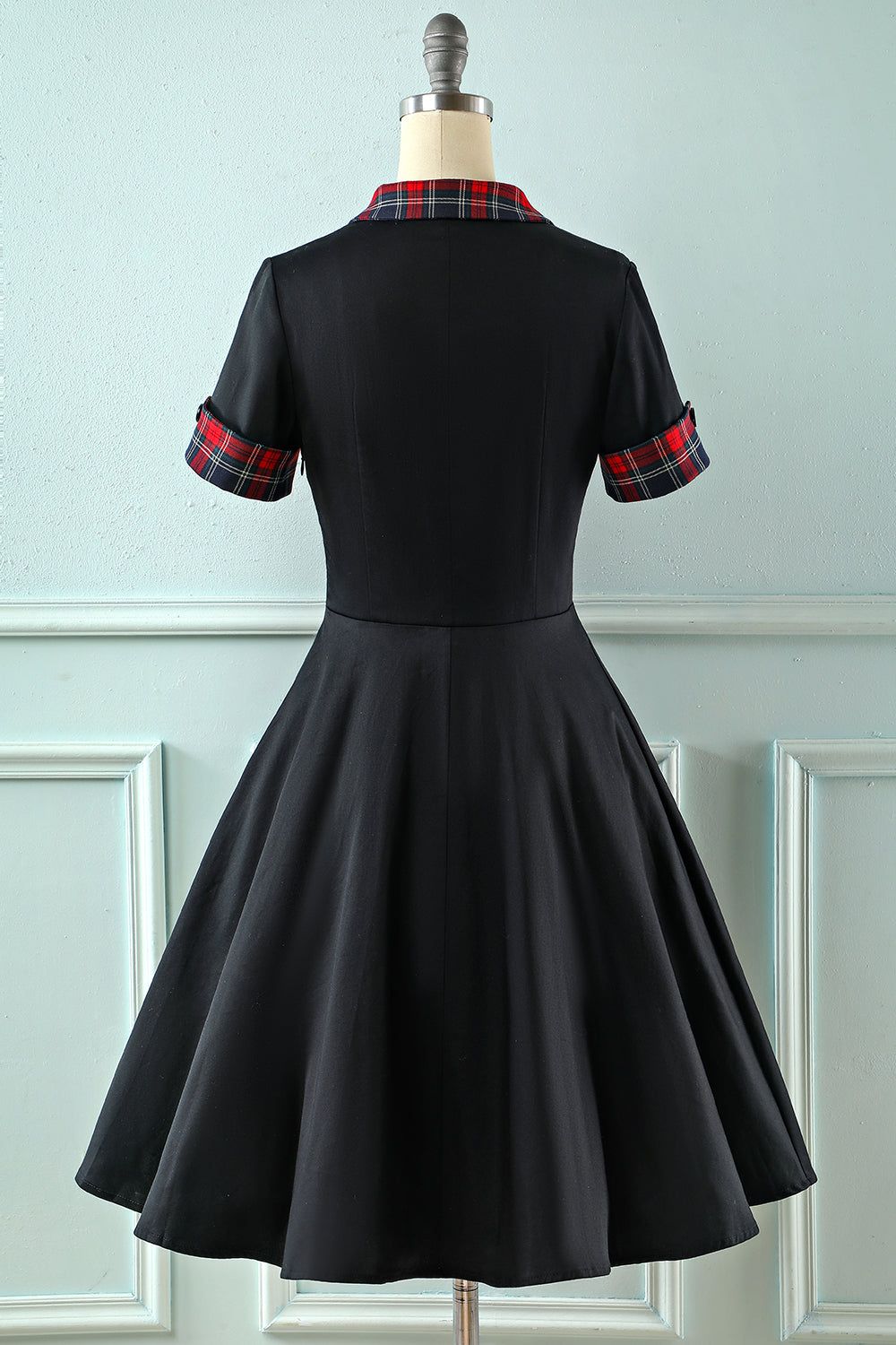 Black Lapel Neck Plaid Vintage 1950s Dress sold by Zapaka product image thumbnail 2