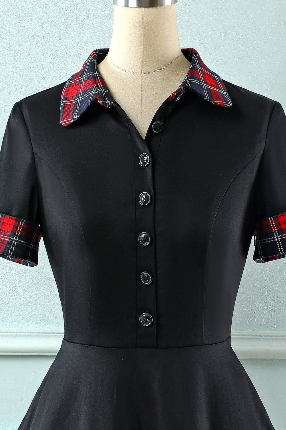 Black Lapel Neck Plaid Vintage 1950s Dress sold by Zapaka product image thumbnail 3