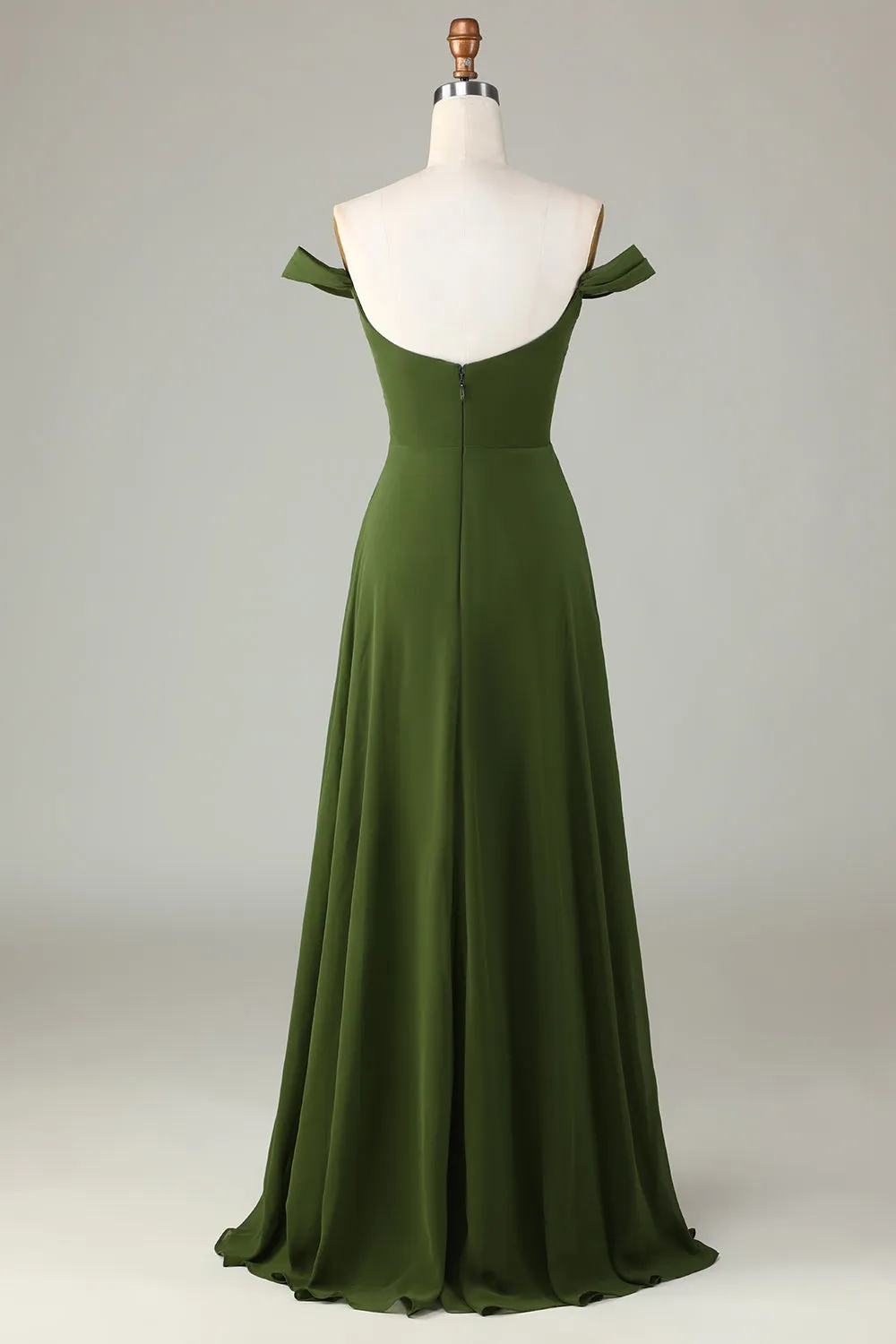 A-Line Off The Shoulder Olive Bridesmaid Dress with Slit sold by Zapaka product image thumbnail 2