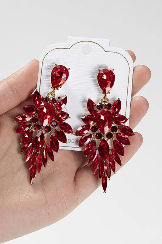 Red Sparkly Rhinestone Drop Dangle Earrings for Prom sold by Zapaka
