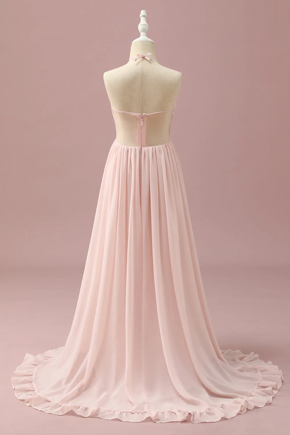 Light Pink Chiffon Halter High Low Junior Bridesmaid Dress sold by Zapaka product image thumbnail 2