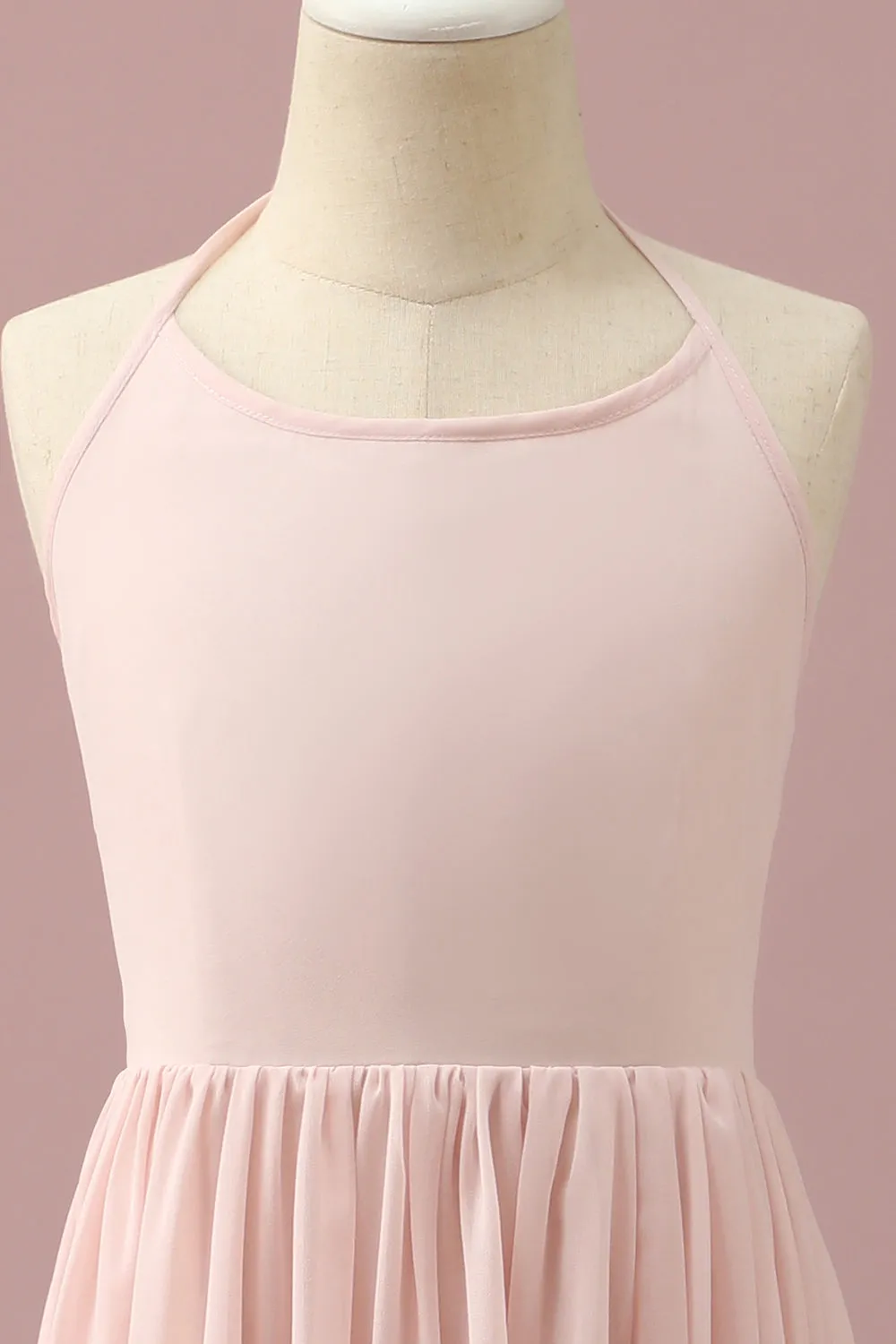 Light Pink Chiffon Halter High Low Junior Bridesmaid Dress sold by Zapaka product image thumbnail 4