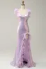 Mermaid Sweetheart Purple Sequins Long Prom Dress with Feather sold by Zapaka