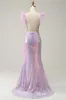 Mermaid Sweetheart Purple Sequins Long Prom Dress with Feather sold by Zapaka