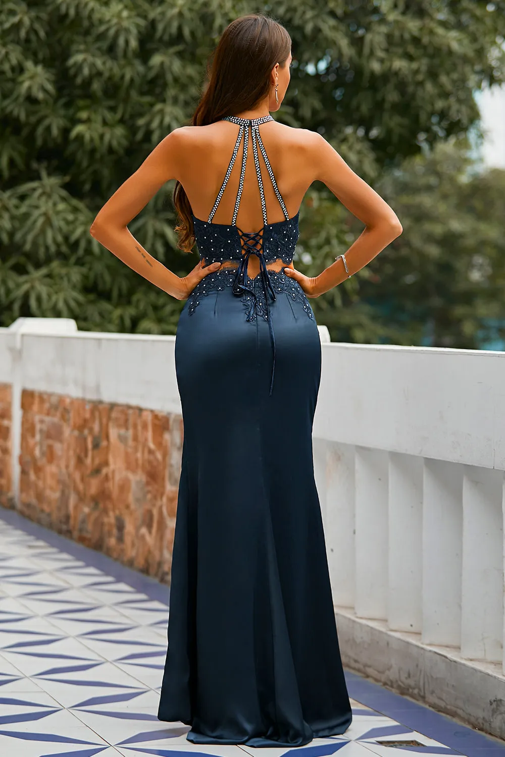 Two Piece Open Back Navy Prom Dress sold by Zapaka product image thumbnail 2
