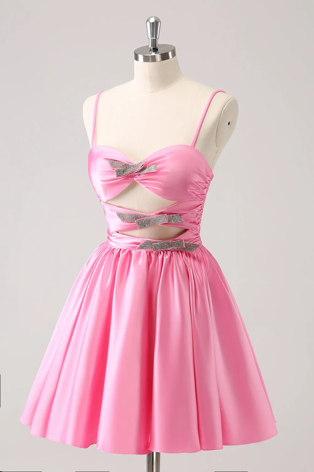 Pink A-Line Spaghetti Straps Pleated Homecoming Dress with Keyhole sold by Zapaka product image thumbnail 3