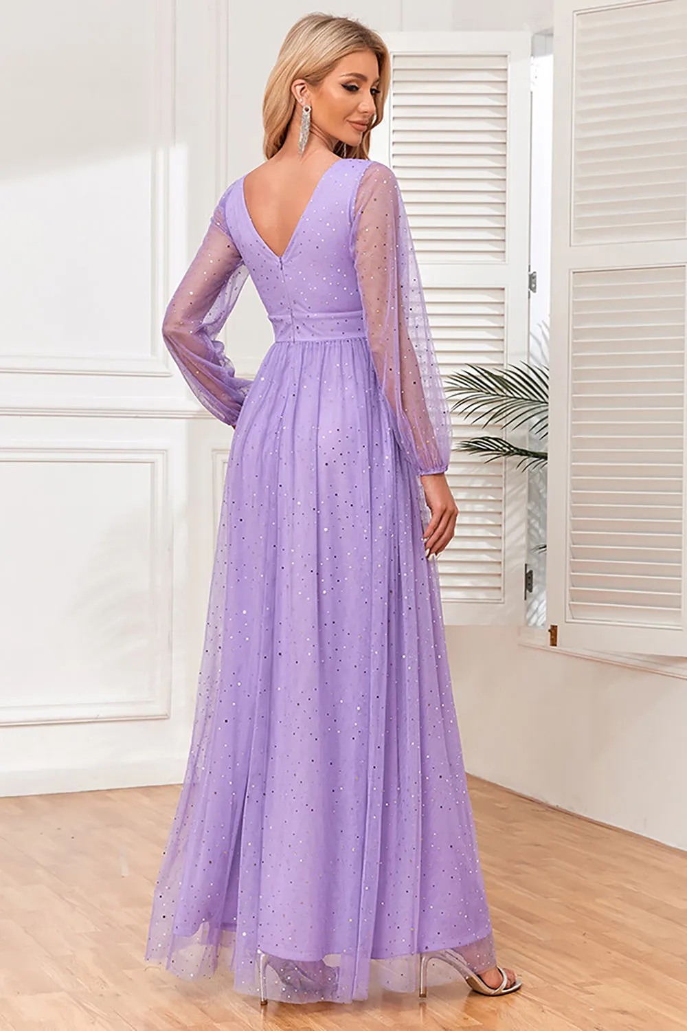 A-Line Long Sleeves Lilac Formal Dress with Slit sold by Zapaka product image thumbnail 2