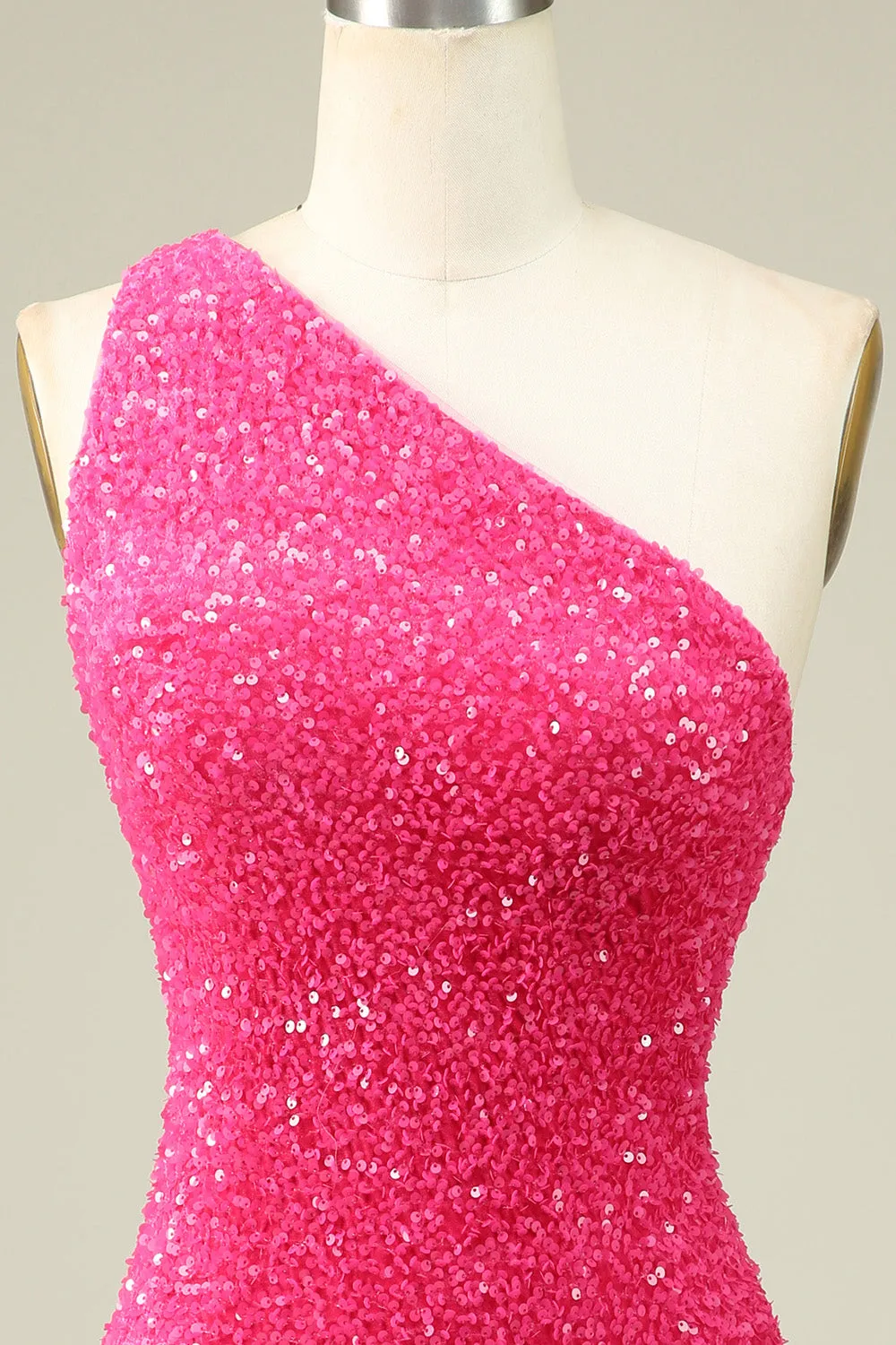 Bling Sheath One Shoulder Fuchsia Sequins Short Homecoming Dress sold by Zapaka product image thumbnail 4