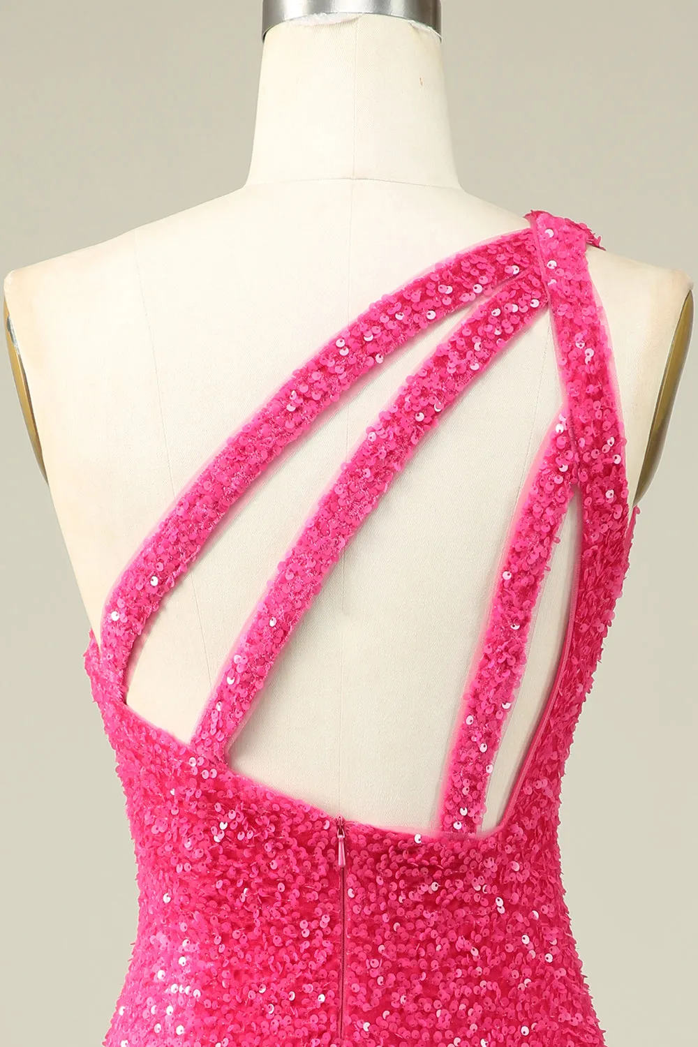 Bling Sheath One Shoulder Fuchsia Sequins Short Homecoming Dress sold by Zapaka product image thumbnail 5