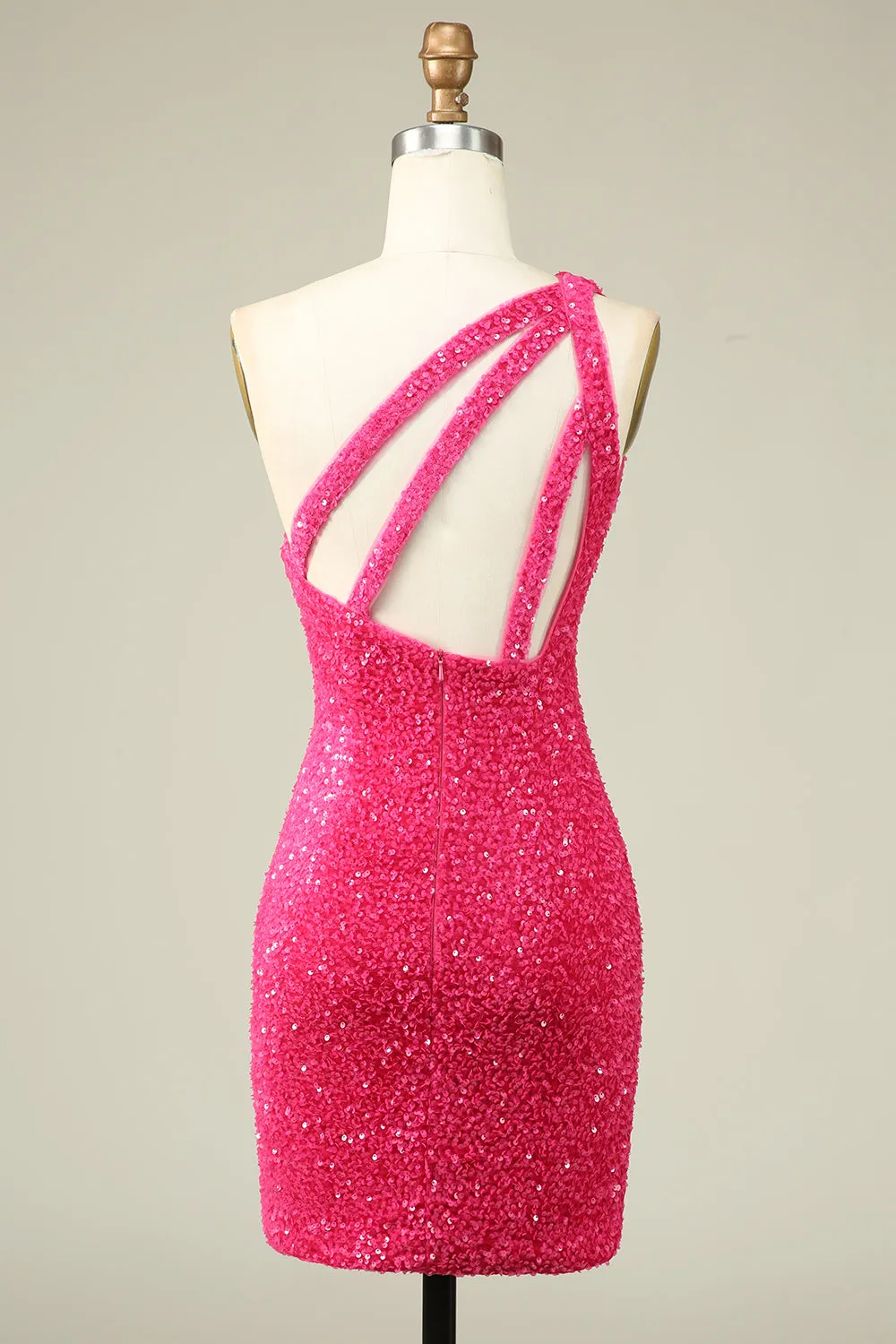 Bling Sheath One Shoulder Fuchsia Sequins Short Homecoming Dress sold by Zapaka product image thumbnail 2