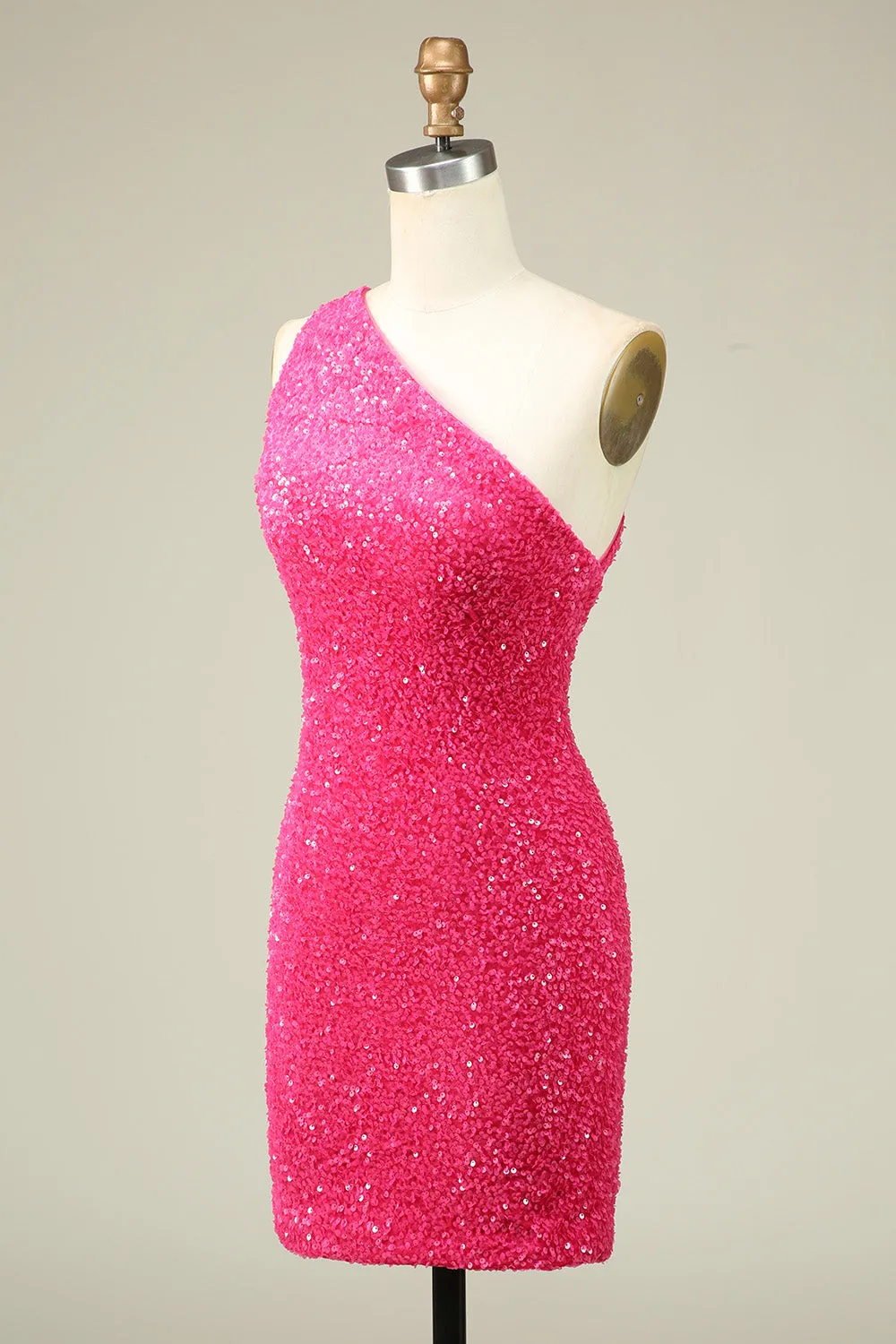 Bling Sheath One Shoulder Fuchsia Sequins Short Homecoming Dress sold by Zapaka product image thumbnail 3