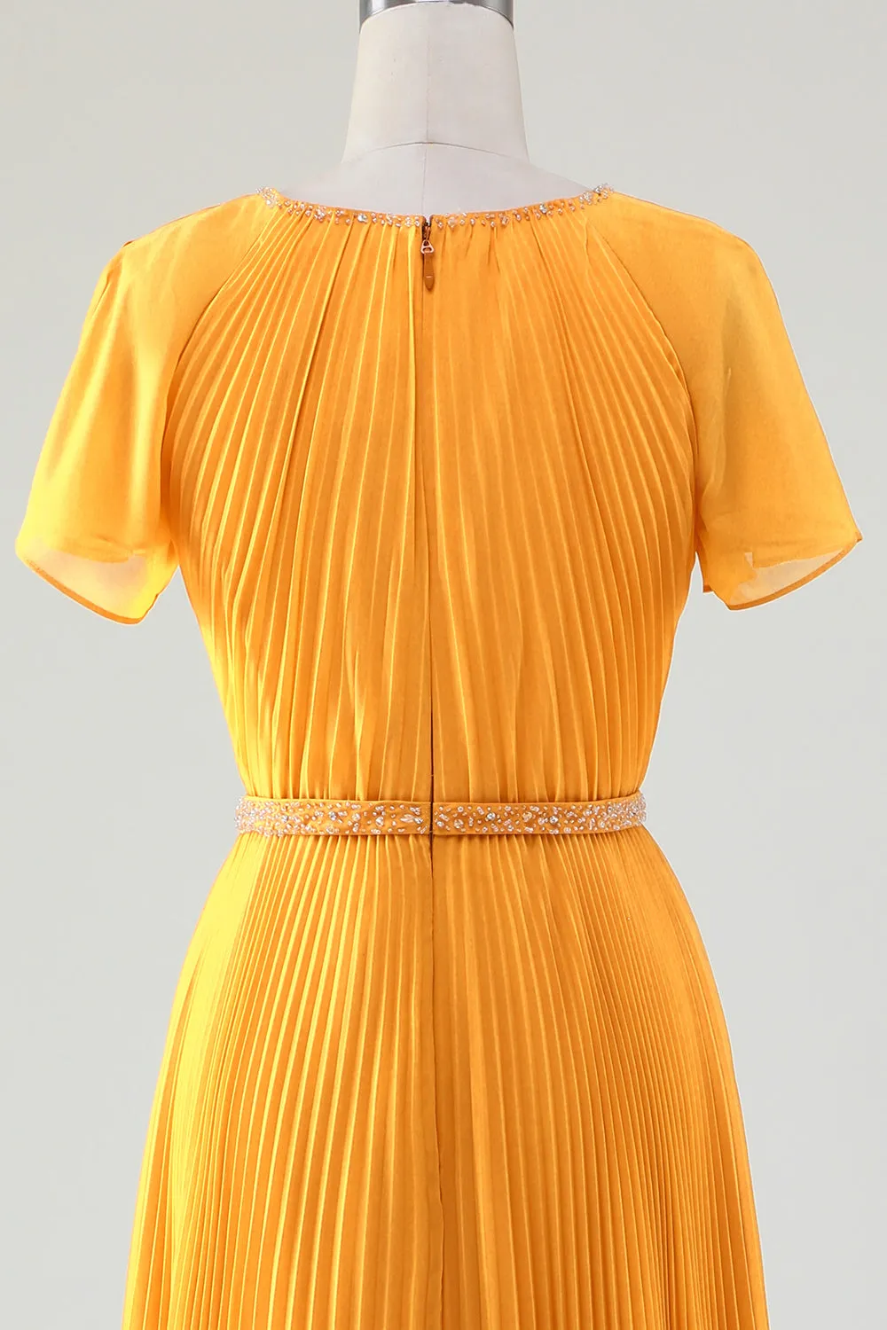 A-Line Round Neck Pleated Yellow Mother of Bride Dress With Short Sleeves sold by Zapaka product image thumbnail 5