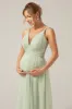 A-Line Pleated Chiffon Long Dusty Sage Bridesmaid Dress sold by Zapaka