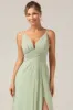 A-Line Pleated Chiffon Long Dusty Sage Bridesmaid Dress sold by Zapaka