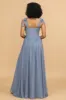 Grey Blue Spaghetti Straps Long Chiffon Bridesmaid Dress with Slit sold by Zapaka
