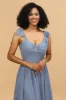 Grey Blue Spaghetti Straps Long Chiffon Bridesmaid Dress with Slit sold by Zapaka
