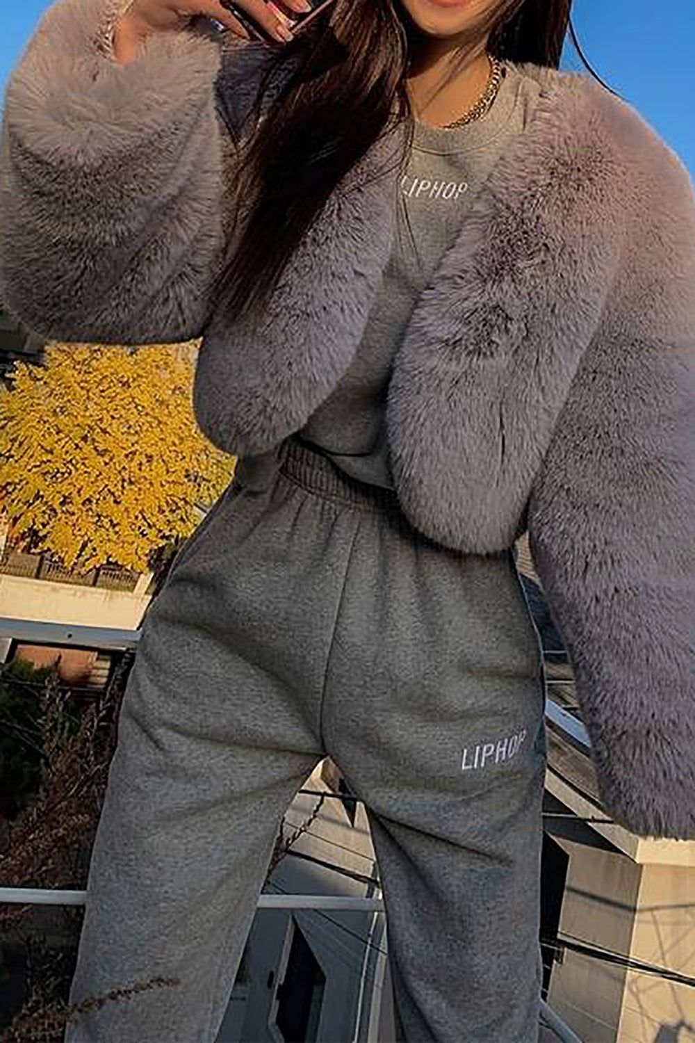 Black Shawl Lapel Faux Fur Cropped Fluffy Coat sold by Zapaka product image thumbnail 5