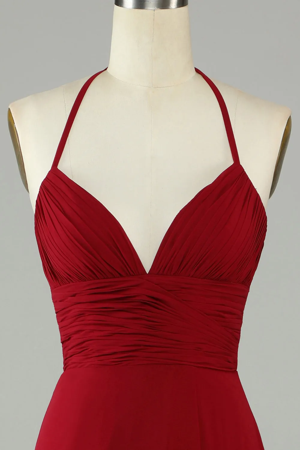 A-Line Halter Burgundy Long Bridesmaid Dress with Slit sold by Zapaka product image thumbnail 4