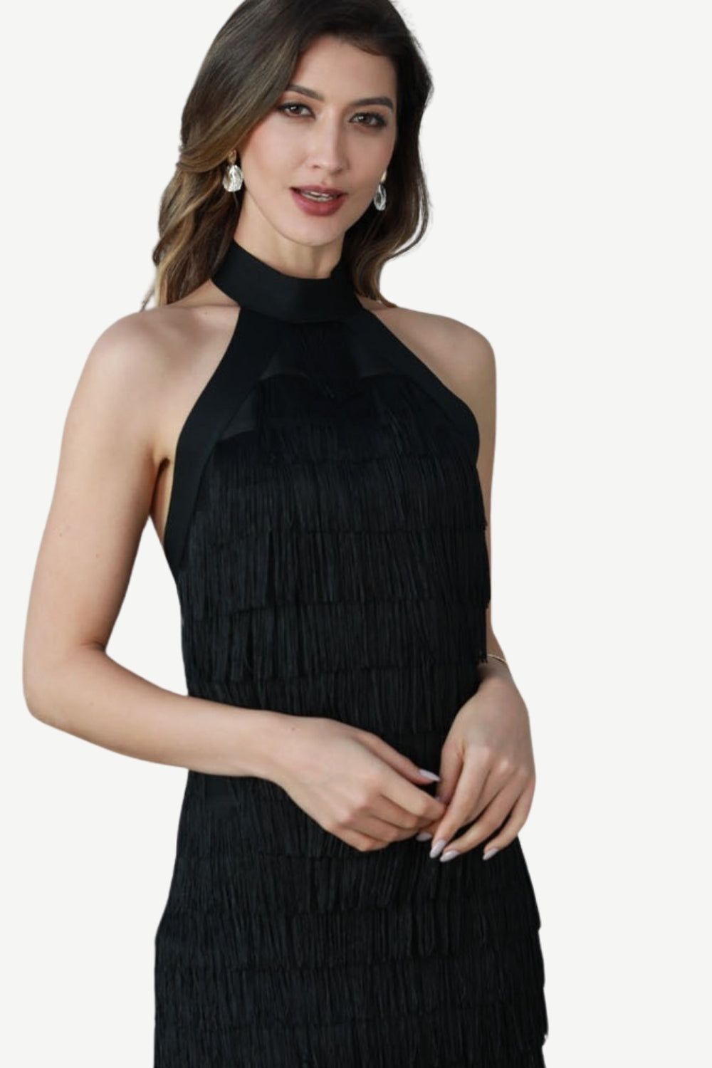 Halter Backless Black Party Dress with Fringes sold by Zapaka product image thumbnail 4