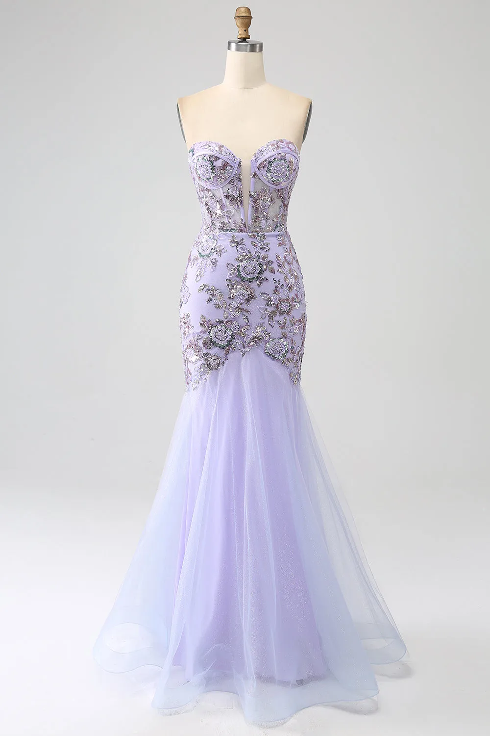 Mermaid Strapless Lavender Corset Prom Dress with Beading sold by Zapaka