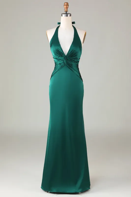 Mermaid Halter Dark Green Bridesmaid Dress sold by Zapaka