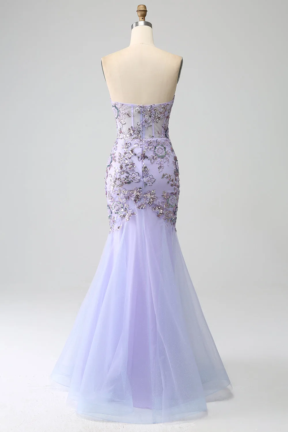 Mermaid Strapless Lavender Corset Prom Dress with Beading sold by Zapaka product image thumbnail 2