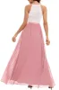 A Line Halter Blush Long Bridesmaid Dress with Lace sold by Zapaka