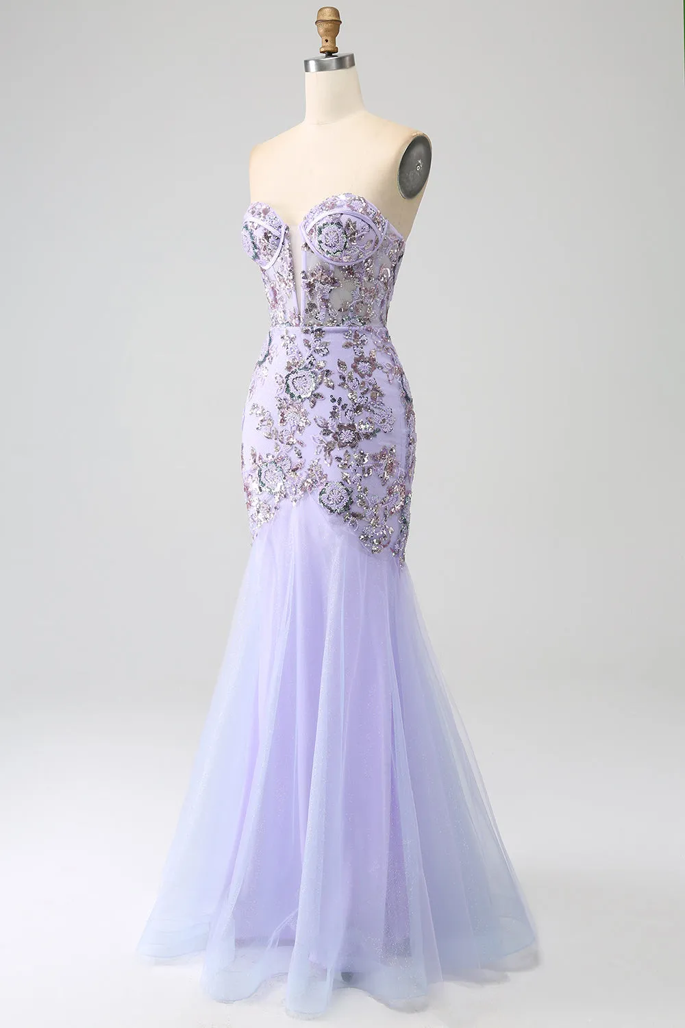 Mermaid Strapless Lavender Corset Prom Dress with Beading sold by Zapaka product image thumbnail 3