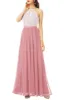 A Line Halter Blush Long Bridesmaid Dress with Lace sold by Zapaka