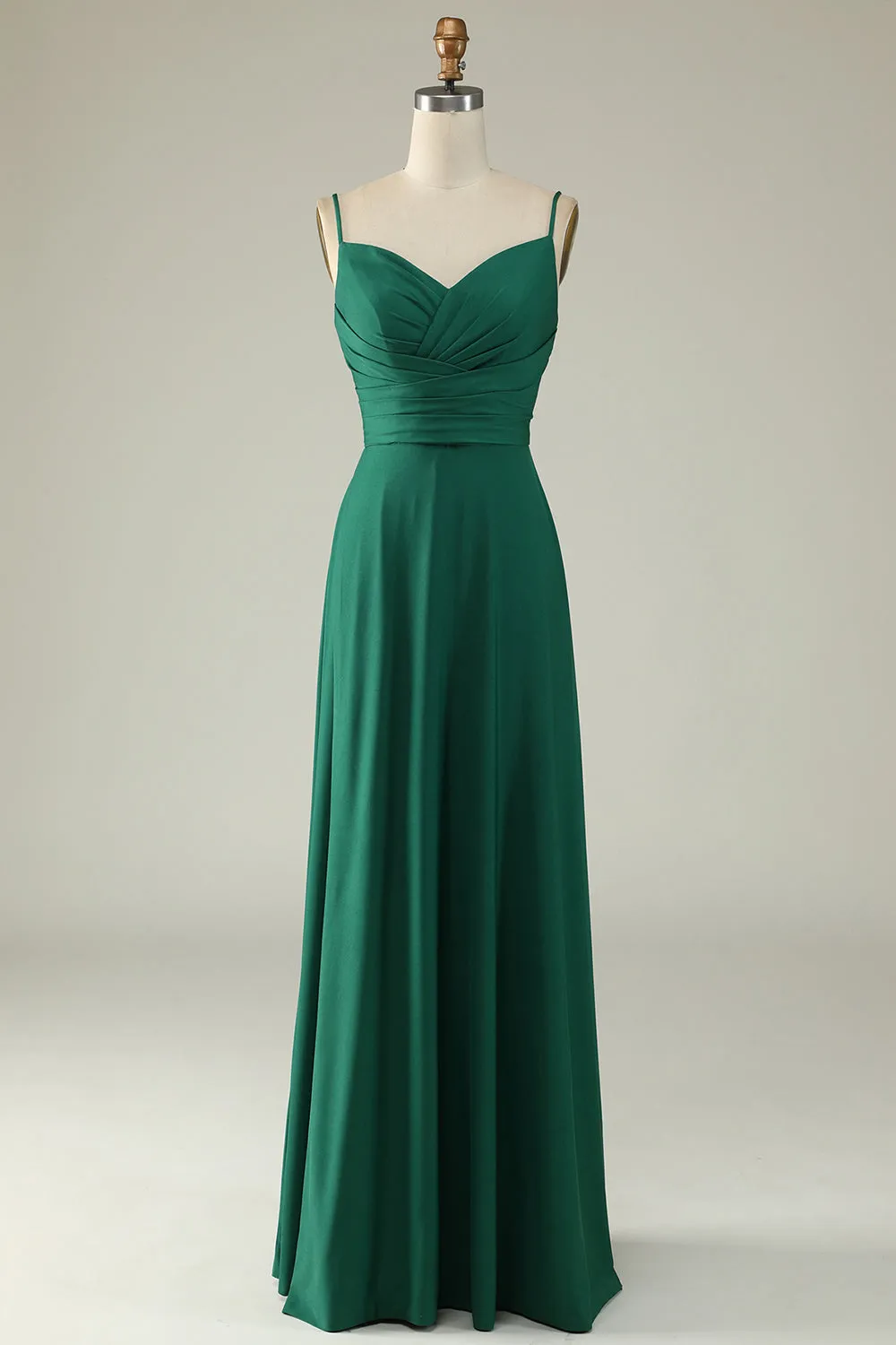 A Line Spaghetti Straps Dark Green Long Bridesmaid Dress sold by Zapaka product image thumbnail 3