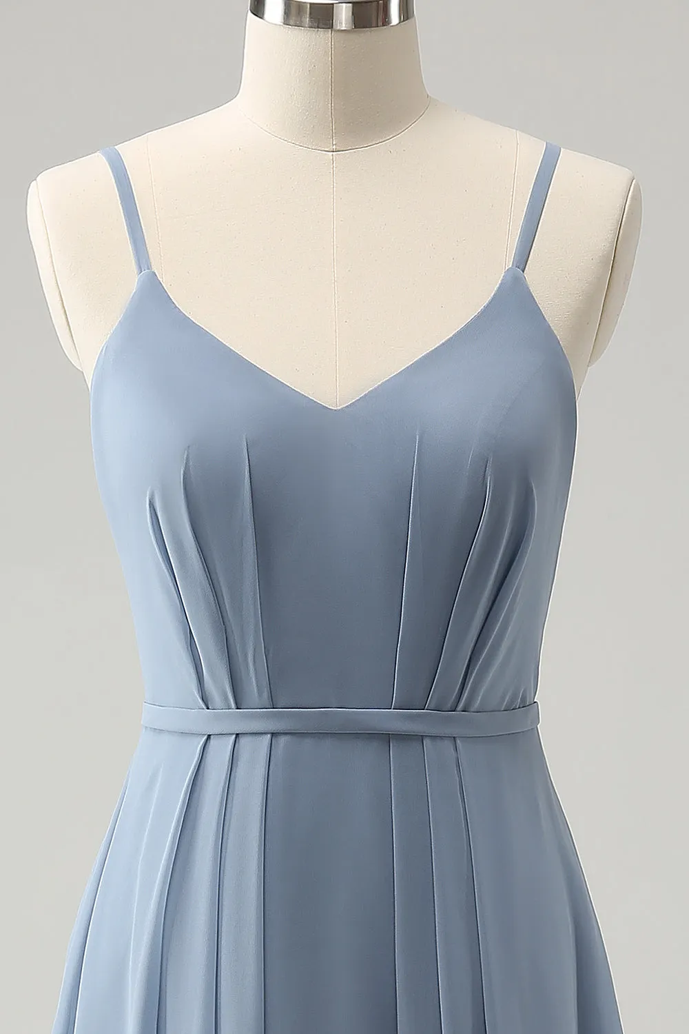Grey Blue Chiffon Corset A Line Spaghetti Straps Pleated Long Bridesmaid Dress sold by Zapaka product image thumbnail 4