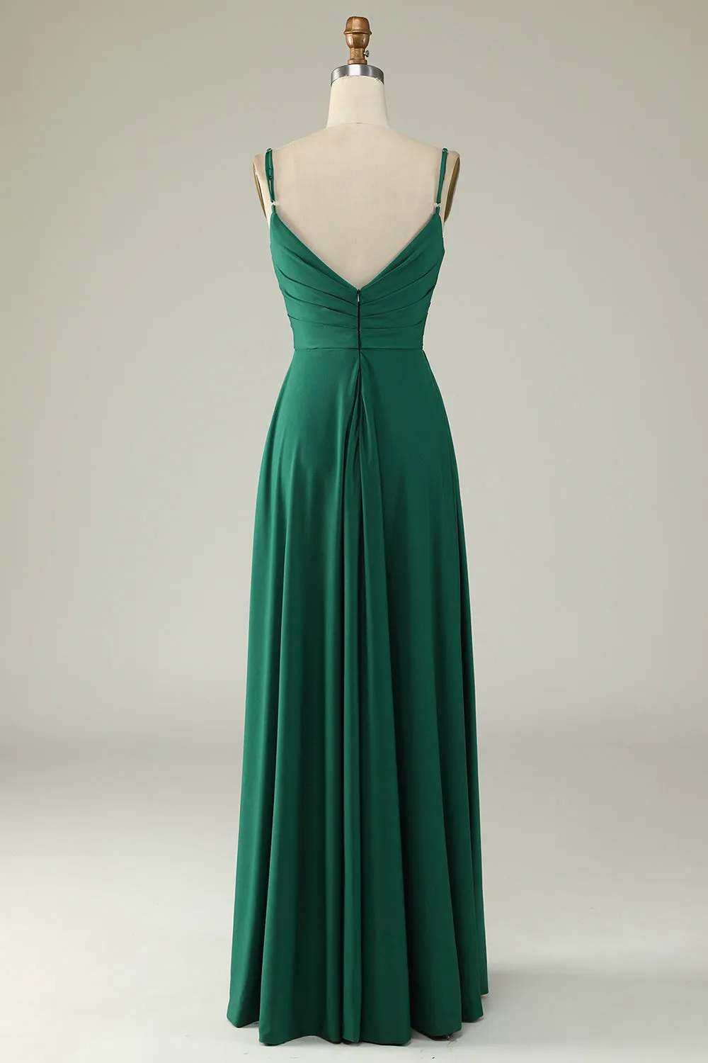 A Line Spaghetti Straps Dark Green Long Bridesmaid Dress sold by Zapaka product image thumbnail 4
