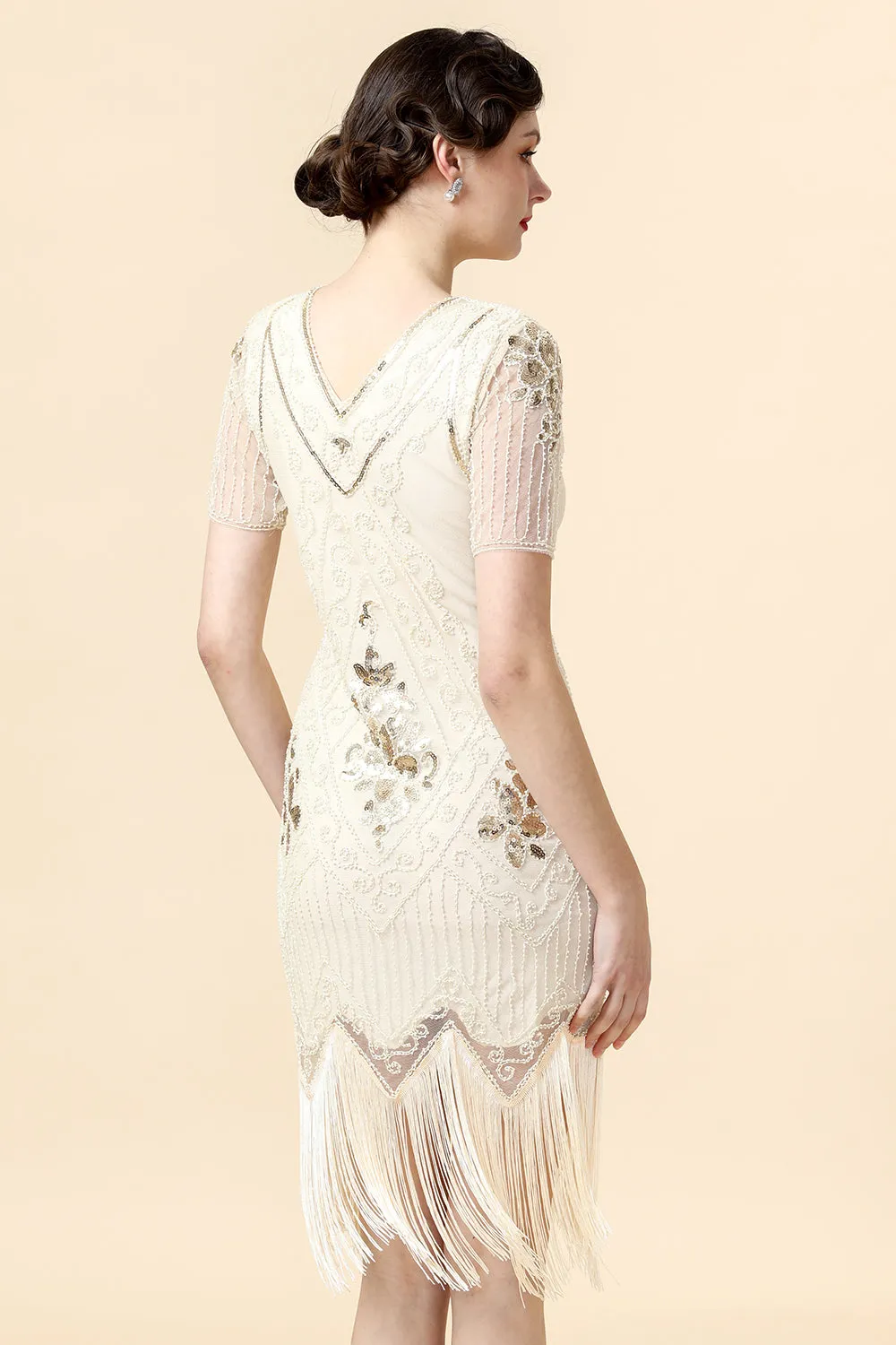 Champagne Sequins Fringed Flapper Dress with 20s Accessories Set sold by Zapaka product image thumbnail 3