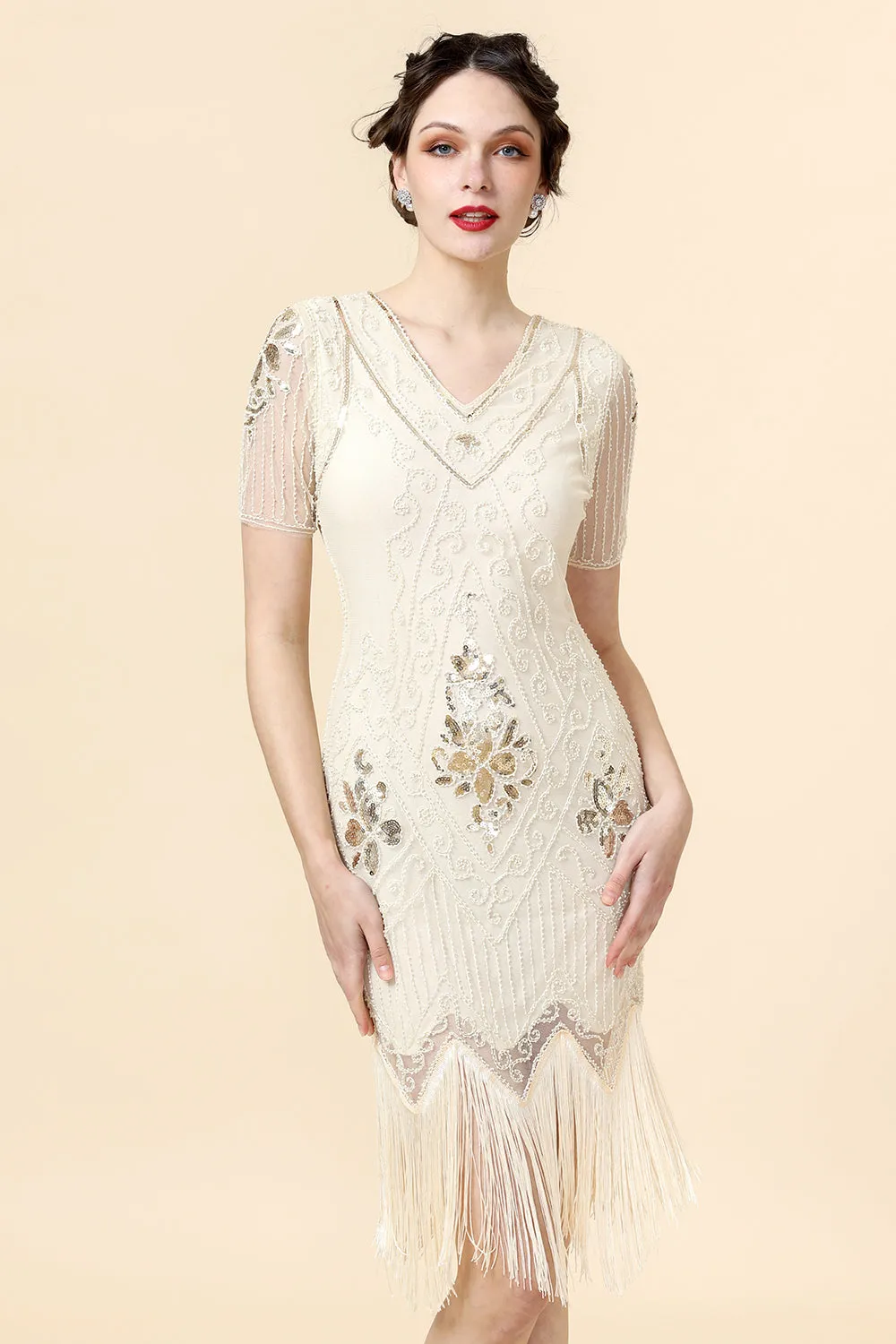 Champagne Sequins Fringed Flapper Dress with 20s Accessories Set sold by Zapaka product image thumbnail 4