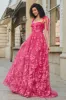 Spaghetti Straps Hot Pink A-Line Long Prom Dress with Slit sold by Zapaka