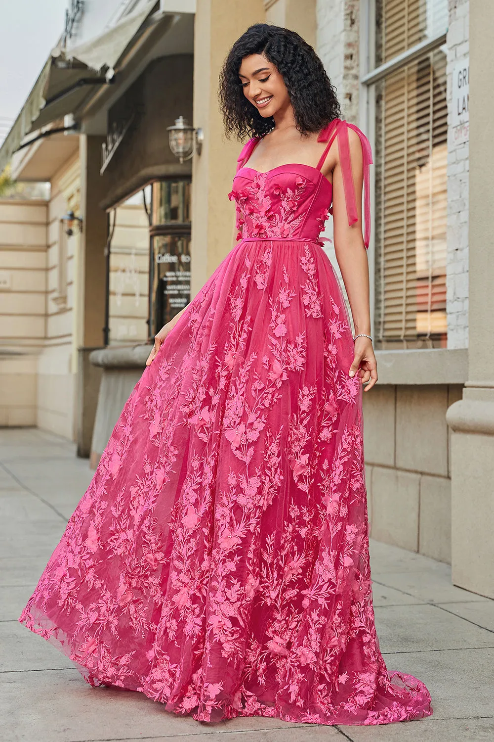 Spaghetti Straps Hot Pink A-Line Long Prom Dress with Slit sold by Zapaka product image thumbnail 4