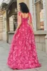 Spaghetti Straps Hot Pink A-Line Long Prom Dress with Slit sold by Zapaka