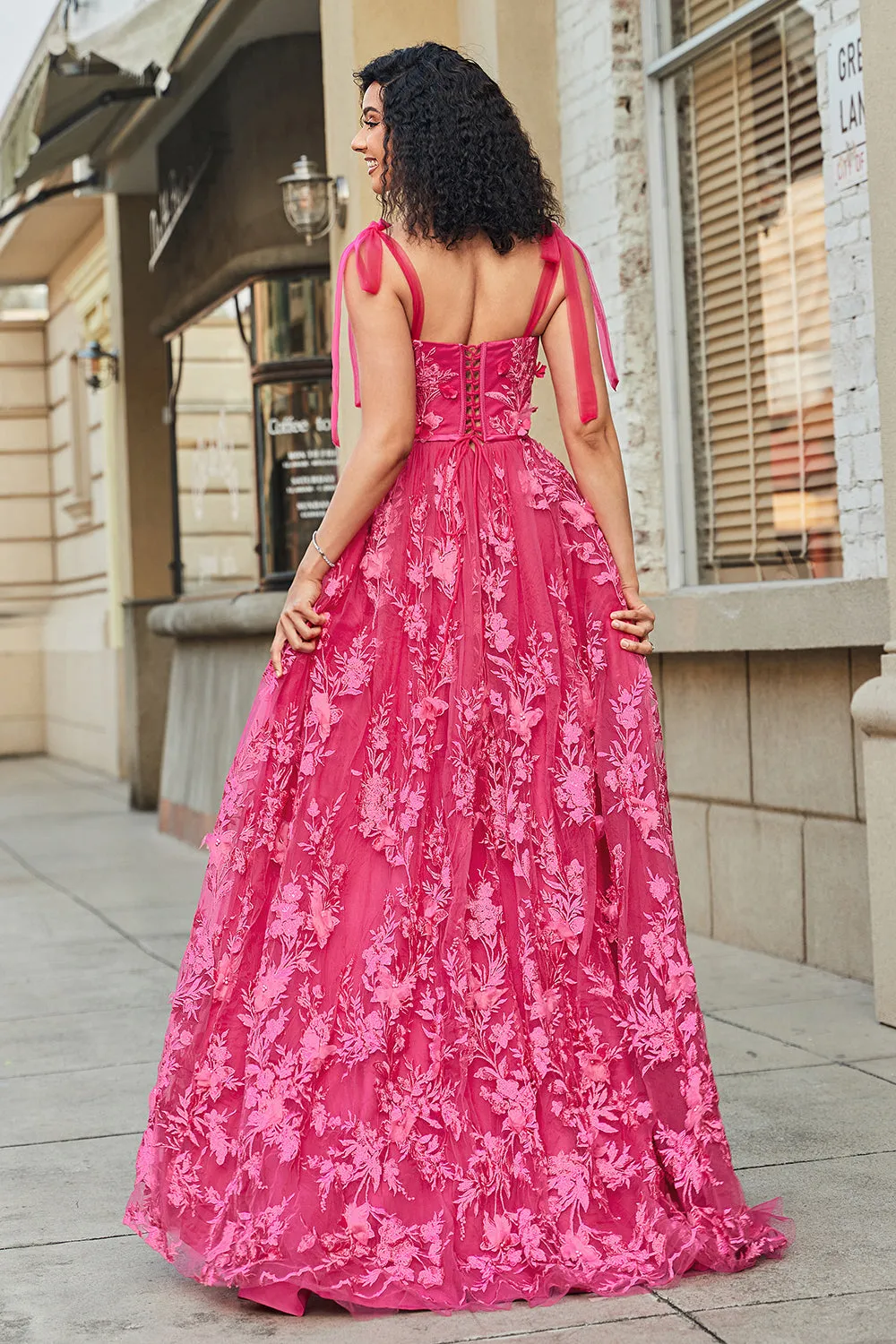 Spaghetti Straps Hot Pink A-Line Long Prom Dress with Slit sold by Zapaka product image thumbnail 2
