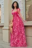Spaghetti Straps Hot Pink A-Line Long Prom Dress with Slit sold by Zapaka