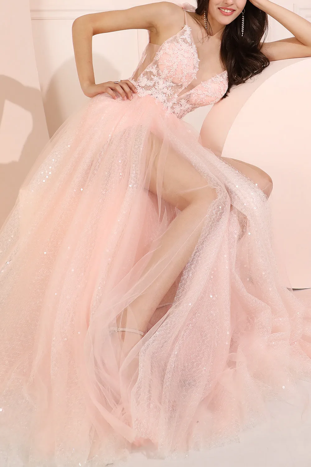 Glitter Pink Long Prom Dress sold by Zapaka product image thumbnail 4
