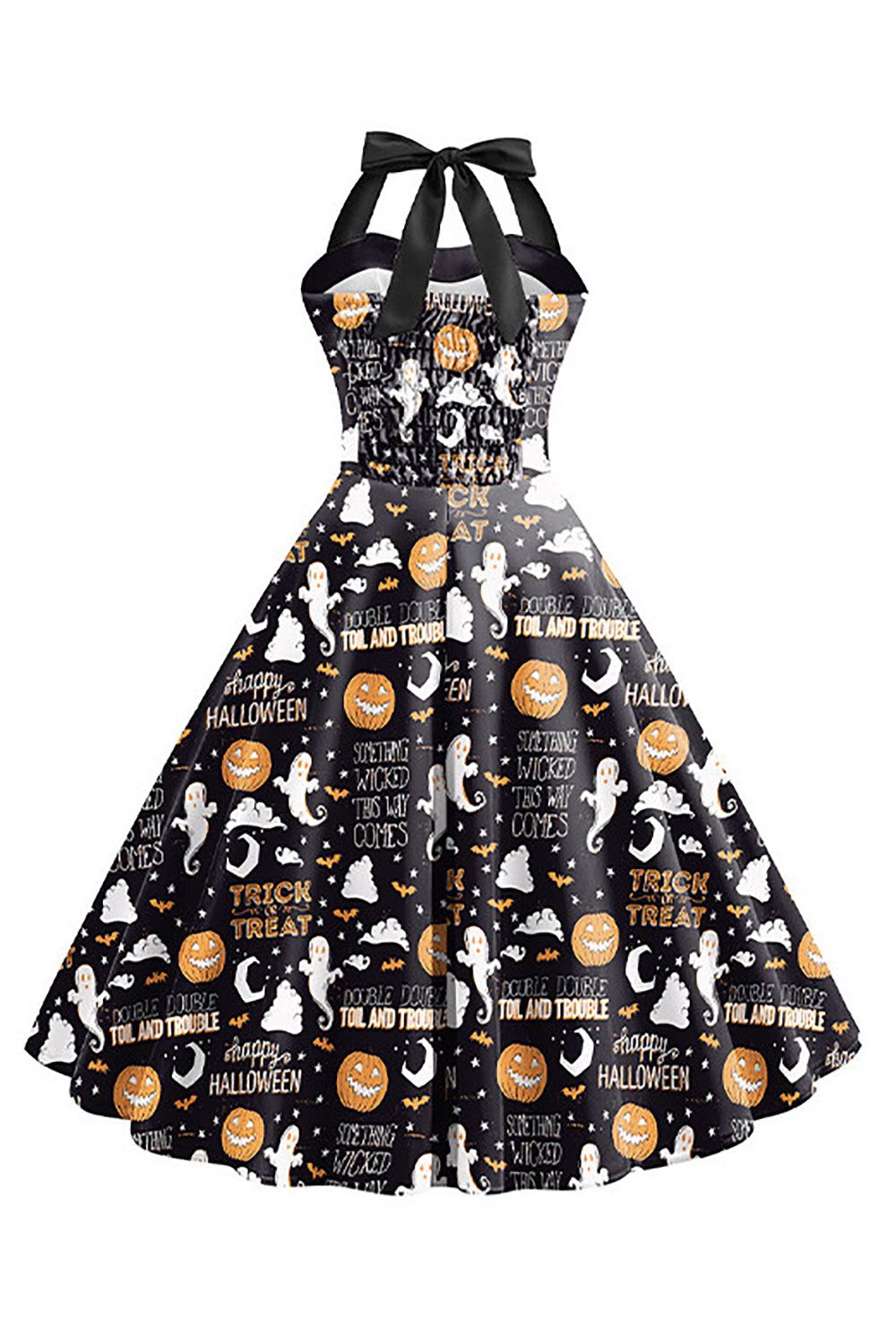 Halloween Pattern Black Halter Neck Vintage Dress sold by Zapaka product image thumbnail 4