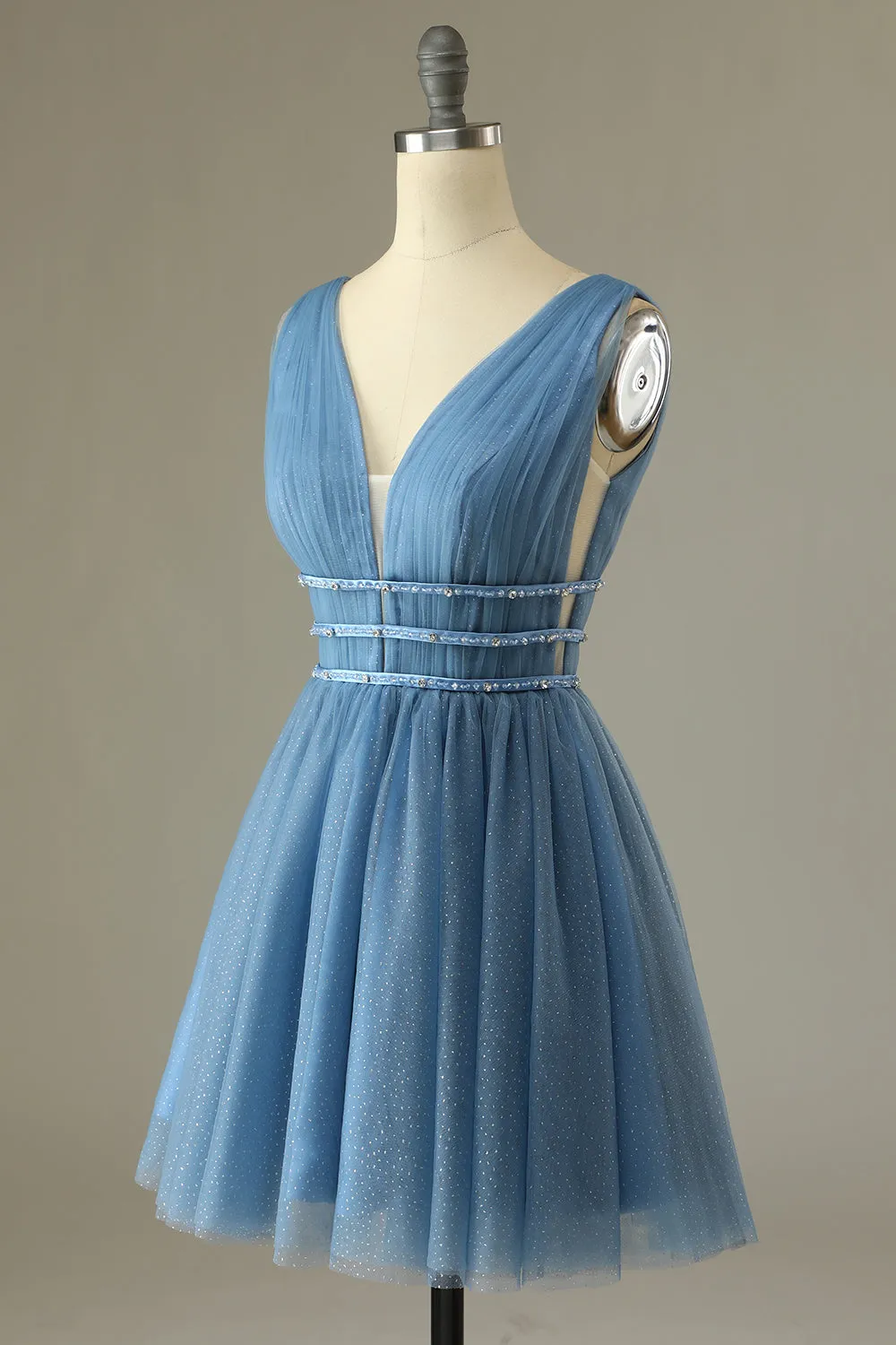 Glitter Grey Blue Tulle Short Homecoming Dress sold by Zapaka product image thumbnail 3